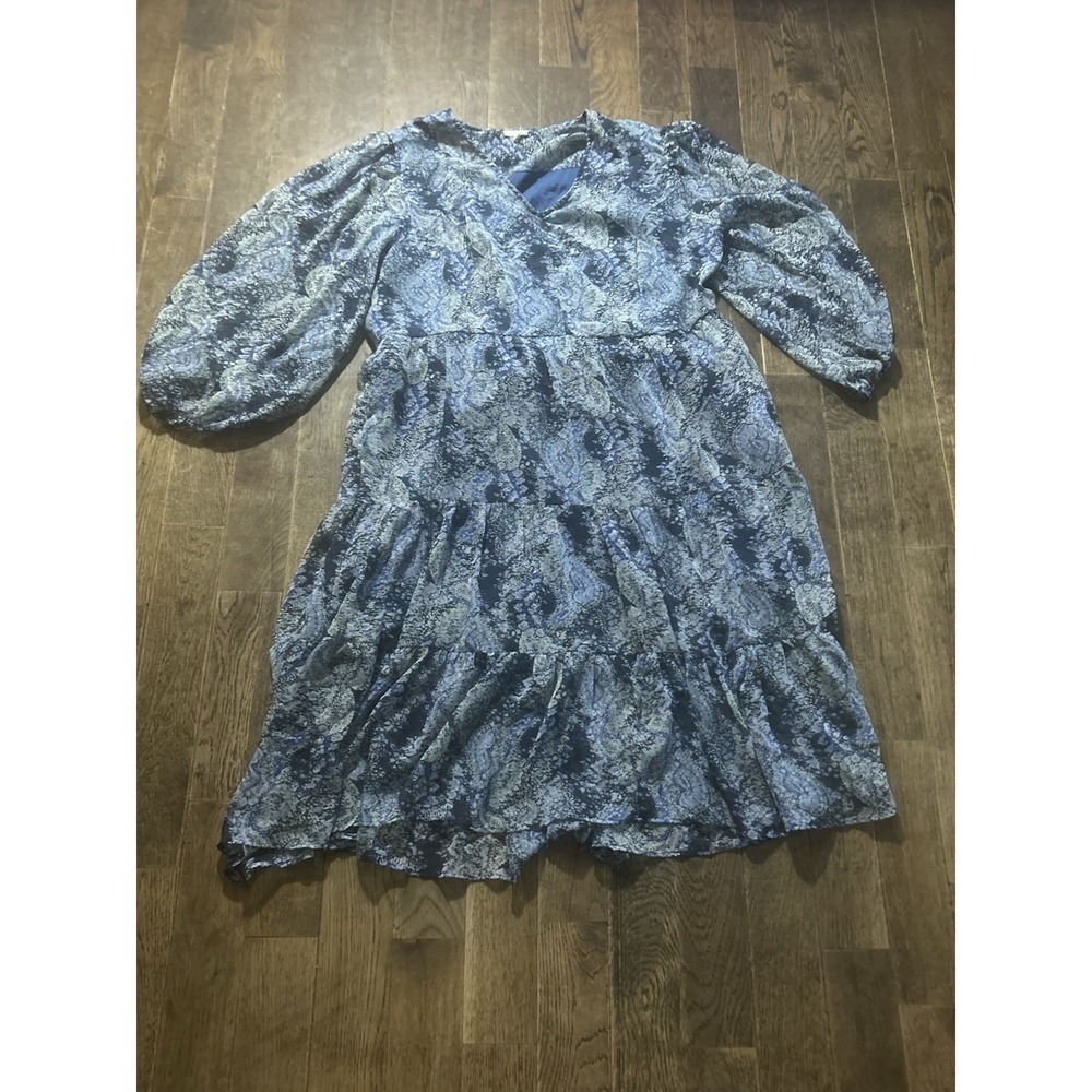Joie Blue Printed Chiffon‎ Balloon Sleeve Midi Dress Size XXL - NEW